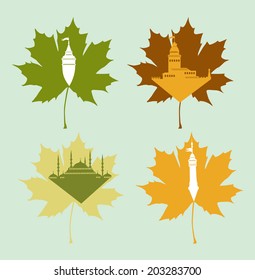 istanbul city and sycamore leaf vector art