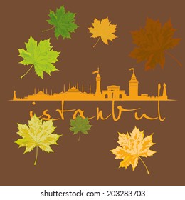 istanbul city and sycamore leaf vector art