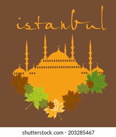istanbul city and sycamore leaf vector art