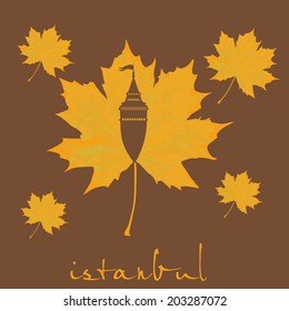 istanbul city and sycamore leaf vector art