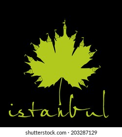istanbul city and sycamore leaf vector art