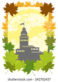 istanbul city and sycamore leaf vector art
