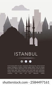 Istanbul city template for website, presentation, front page, invitation, publication sheet with skyline, landmarks. Vector Turkey image layout, simple and grayscale