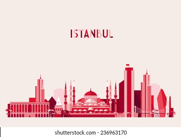 Istanbul City (Turkey) skyline detailed silhouette. Flat design, trendy vector illustration.