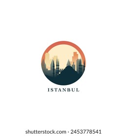 Istanbul cityscape, gradient vector badge, flat skyline logo, icon. Turkey city round emblem idea with landmarks and building silhouettes. Isolated graphic