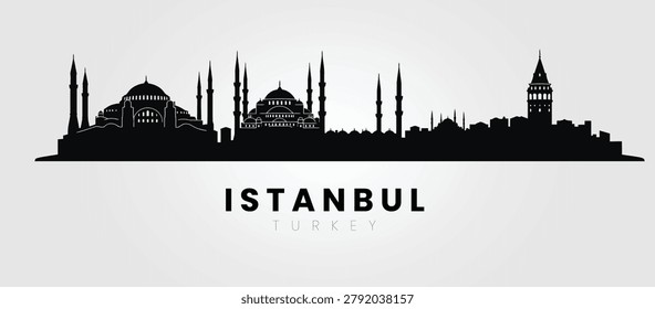 Istanbul Cityscape on White Background with Iconic Architecture