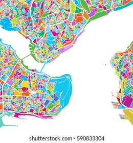  Istanbul Colorful Vector Map, printable outline Version, ready for color change, Separated On White