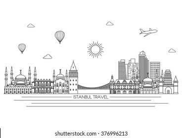 Istanbul detailed Skyline. Travel and tourism background. Vector background. line illustration. Line art style