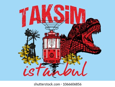 Istanbul and dinosaur graphic design vector art