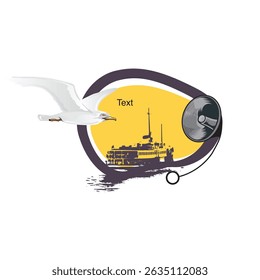 Türkiye, Istanbul ferry and seagull themed text balloon.
