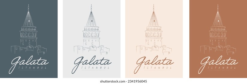 Istanbul und Galata Tower, Illustrationsvektor, 4 verschiedene Hintergründe. Übersetzung: "Galata, Istanbul"