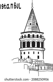 Istanbul galata tower, turkey architecture vector sketch vector isolated illustration on bright background. Concept for logo, print, cards 