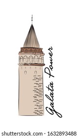 istanbul galata tower vector drawing