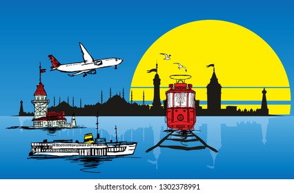 istanbul graphic design vector art, city view
