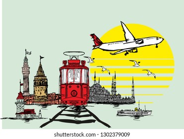 istanbul graphic design vector art, city view