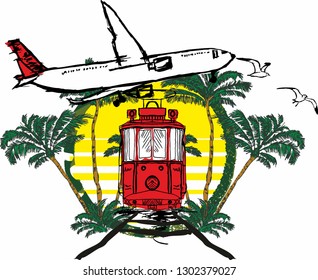 istanbul graphic design vector art, airplane and trolley