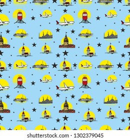 istanbul graphic design vector art, repeating pattern on blue background