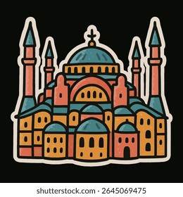 istanbul, hagia, sophia, mosque, church, turkey, dome, tower, cute, fun, art, kids, sketch, doodle, icon, travel, cartoon, hand, draw, sticker, landmark, famous, city, simple