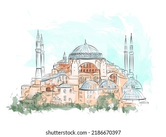 Estambul, Santa Sofía antigua iglesia bizantium color de dibujo vectorial