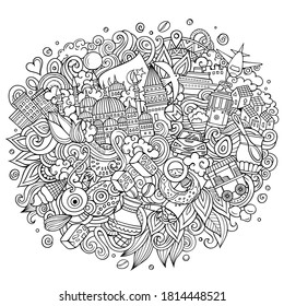 Istanbul hand drawn cartoon doodle illustrations. Funny travel design. Creative art vector background. Turkey symbols, elements and objects.