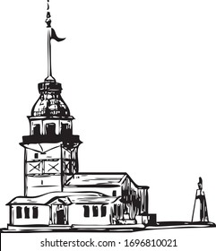 istanbul Symbol Vektorillustration. Maiden Tower Symbol. Lineares Design für mobiles Konzept und Webdesign. Putenbau-Symbol-Abbildung. Pixel-Vektorillustration-Grafik - Vektorillustration. Gut für Bücher, Karten, Poster und Web