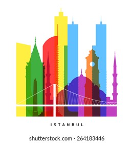 Istanbul landmarks bright collage vector illustration