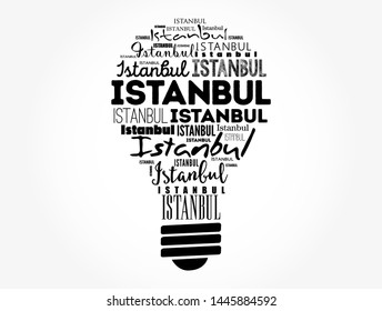 Istanbul light bulb word cloud, travel concept background