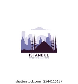 Istanbul logo with skyline, cityscape retro vector icon. Turkey city horizon, facade, travel logotype