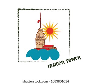 
Istanbul maiden's tower, sun, sea vector illustration