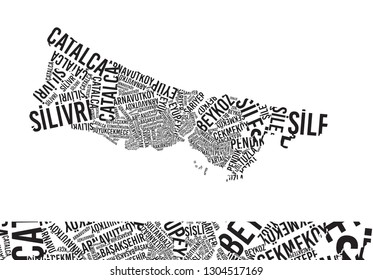 Istanbul Map, Black and White Typography Vector Map
