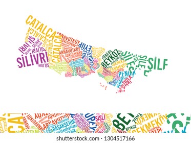Istanbul Map, Colorful Typography Vector Map