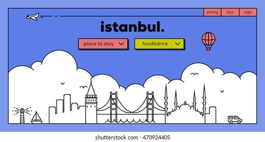 Istanbul Modern Web Banner Design with Vector Linear Skyline