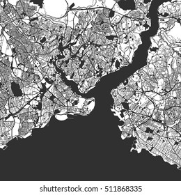 Istanbul Monochrome Map Artprint, Vector Outline Version, ready for color change, Separated On White