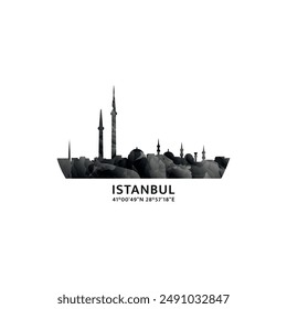 Istanbul panorama, vector badge, skyline logo and icon. Turkey city horizon logotype with landmarks and building silhouettes. Isolated foggy abstract gradient graphic