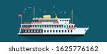 Istanbul Passenger Ferry boat ship in a flat style isolated on the dark blue background. Colorful vector illustration of traditional Turkish steamboat with seagulls.