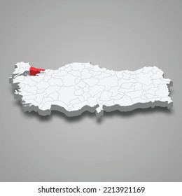 Istanbul region location within Turkey 3d isometric map