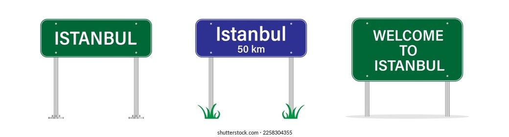 Istanbul road sign. Welcome to Istanbul, Turkey. Istanbul city entering sign. Billboard on the road. Vector image