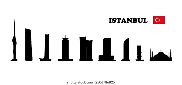 Istanbul. Set of skyscraper silhouettes on white background. Vector illustration