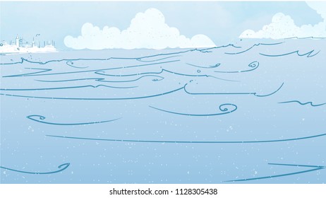 Istanbul silhouette landscape drawing from the sea, different angles with the waves blue vector drawing illustration