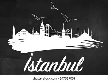 Istanbul Silhouette on the Blackboard