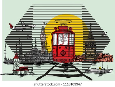 istanbul silhouette vintage and modern mix design vector art 