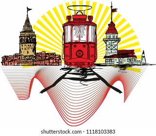 istanbul silhouette vintage and modern mix design vector art 