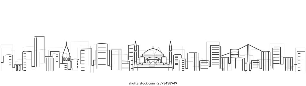 Istanbul Simple Dark Lines Skyline on White Background