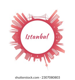 Istanbul skyline with colorful buildings. Circular style. Stock vector illustration.