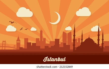 Istanbul skyline - flat design - vector illustration