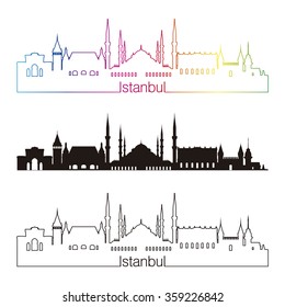 Istanbul skyline linear style with rainbow in editable vector file