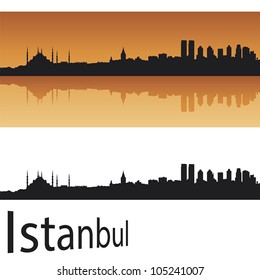 Istanbul skyline in orange background in editable vector file