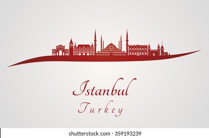Istanbul skyline in red and gray background in editable vector file