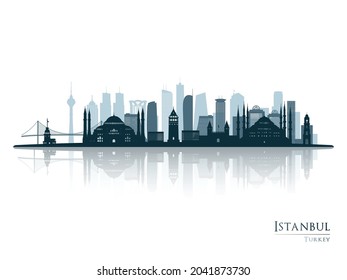 Istanbul skyline silhouette with reflection. Landscape Istanbul, Turkey. Vector illustration.