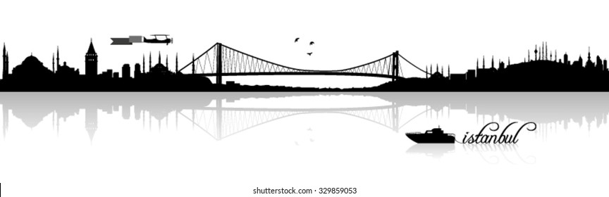 Istanbul skyline silhouette vector design with reflection